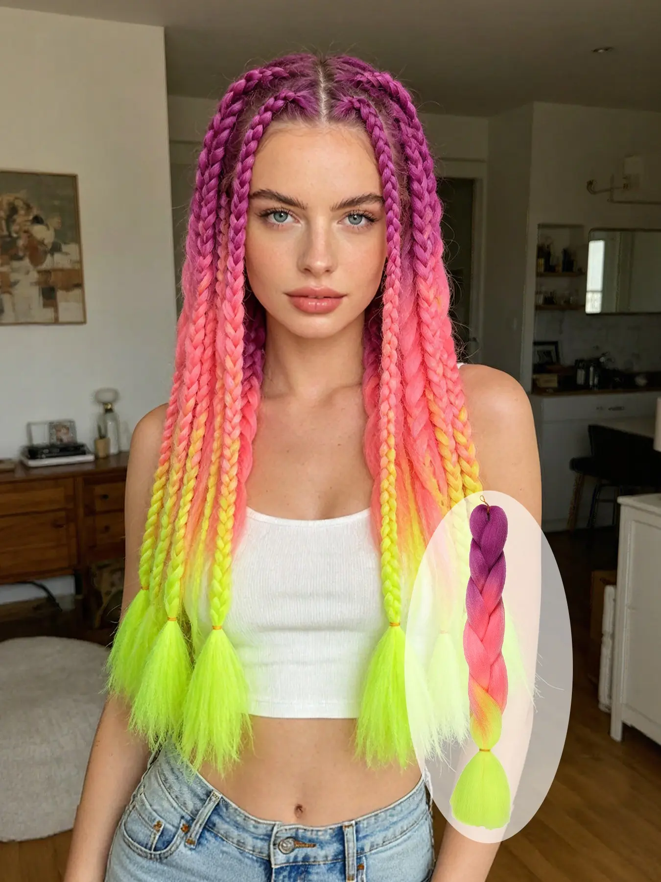 24-inch color gradient braided hair extensions, soft and lightweight pre-stretched braids, perfect for Women And Girls Used Daily holiday, party, and everyday protective hairstyles.