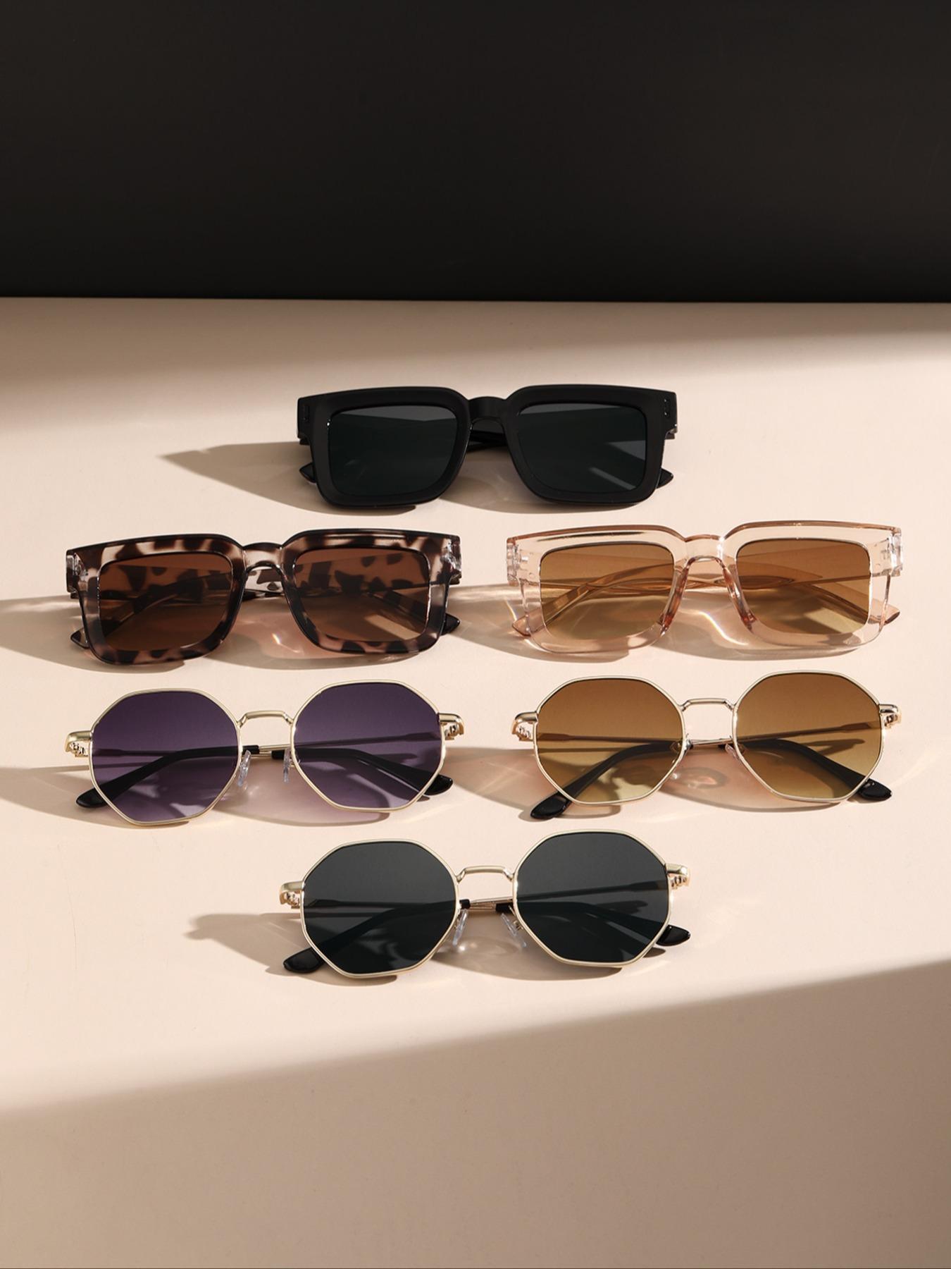 Unisex Vintage Square Frame Sunglasses for Summer, Summer Outfits 2024 Plastic Sunglasses for Travel Use, Fashion Accessories for Outdoor Activities, Trendy Casual Sunglasses