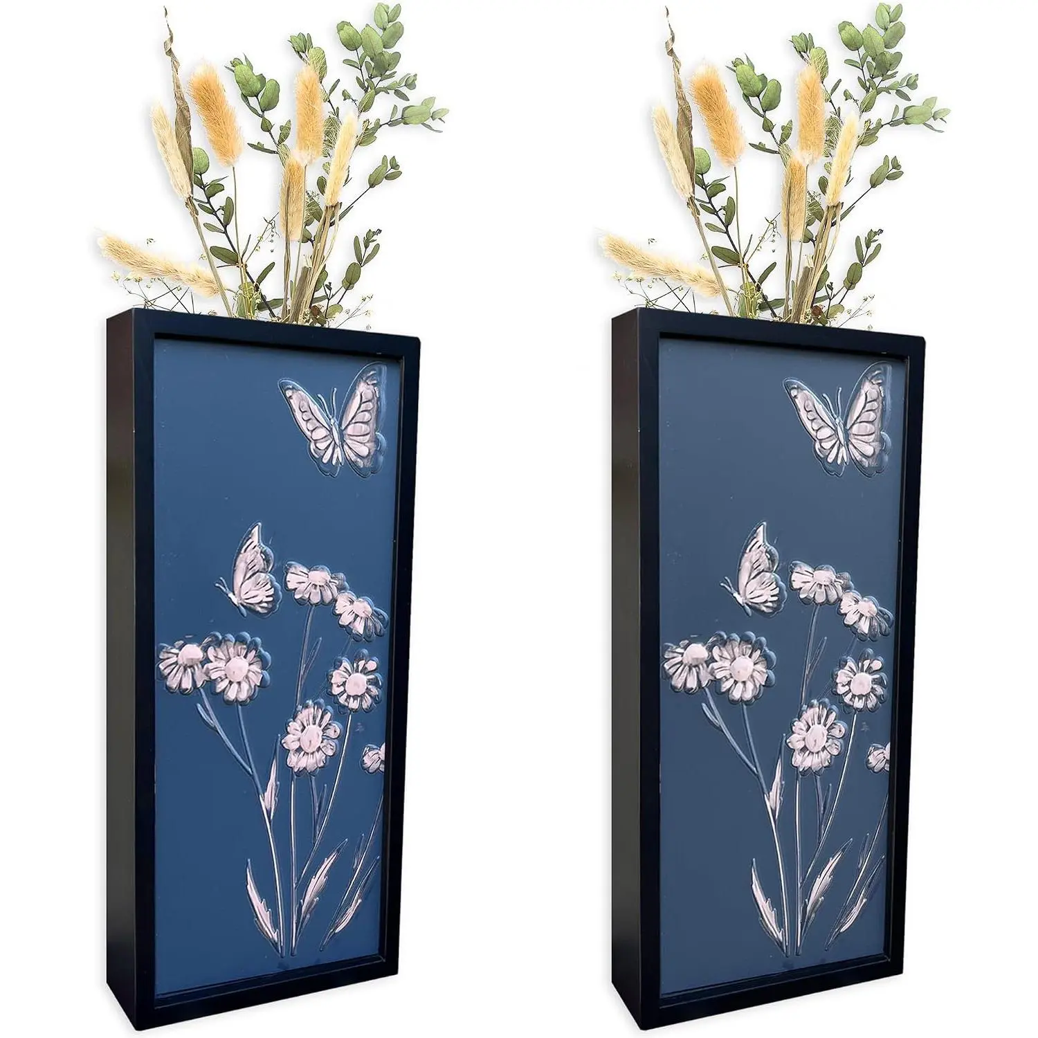 Hanging Vase for Artificial Flowers and Plants Wildflowers with Butterflies Rustic Country Farmhouse Decor- (2, Black Copper)