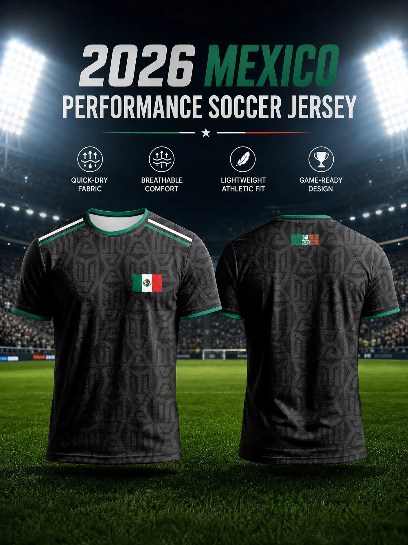 2026 Mexico National Team Away Soccer Jersey, Matte Mesh Aztec Geometric Print, Quick-Dry Breathable Sportswear, Short Sleeve Fan Gear, Football Shirt