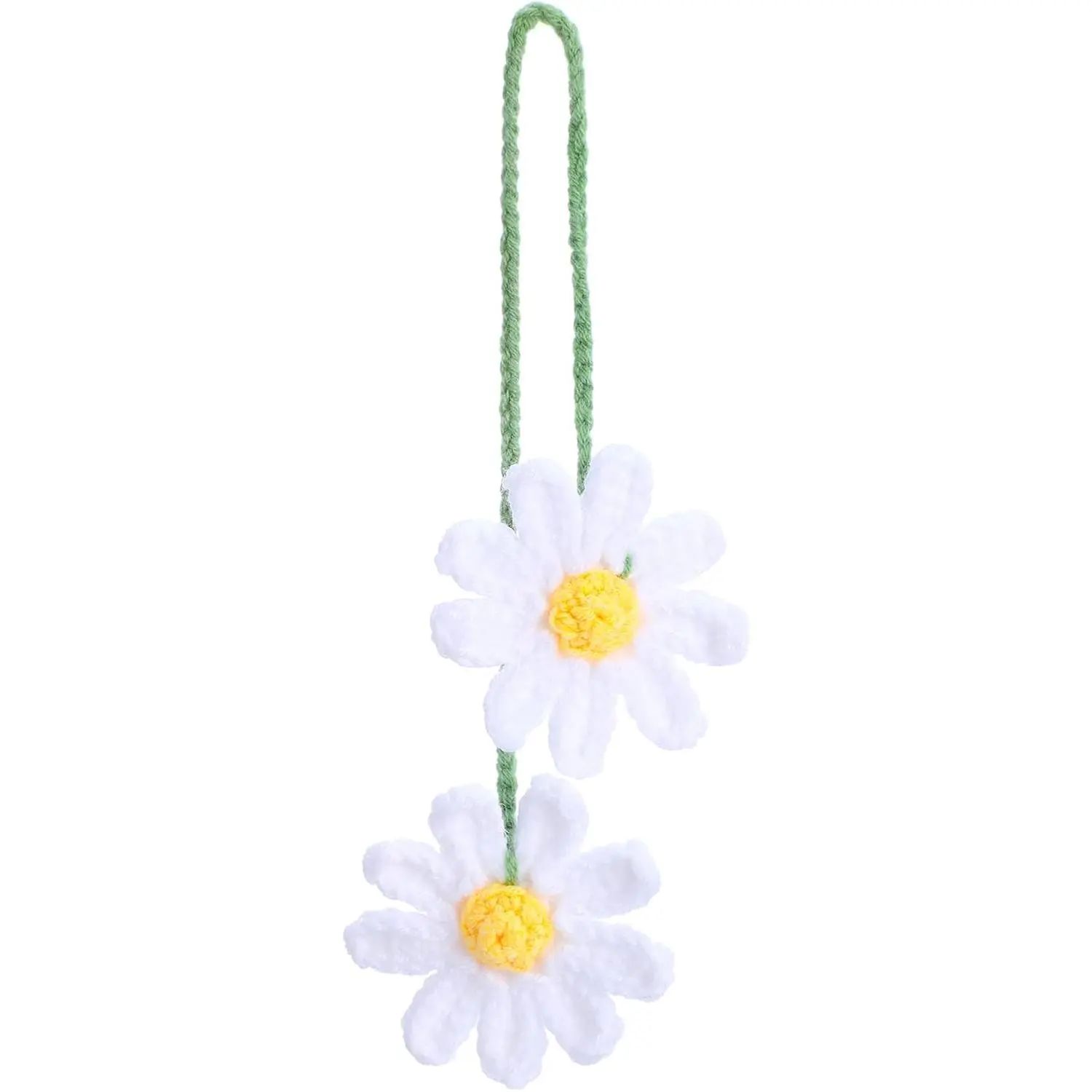 Crochet  Accessories, Cute  Rear View Mirror Decor Daisy Flower Charm for Women  Knitted BOHO Aesthetic Pendant()