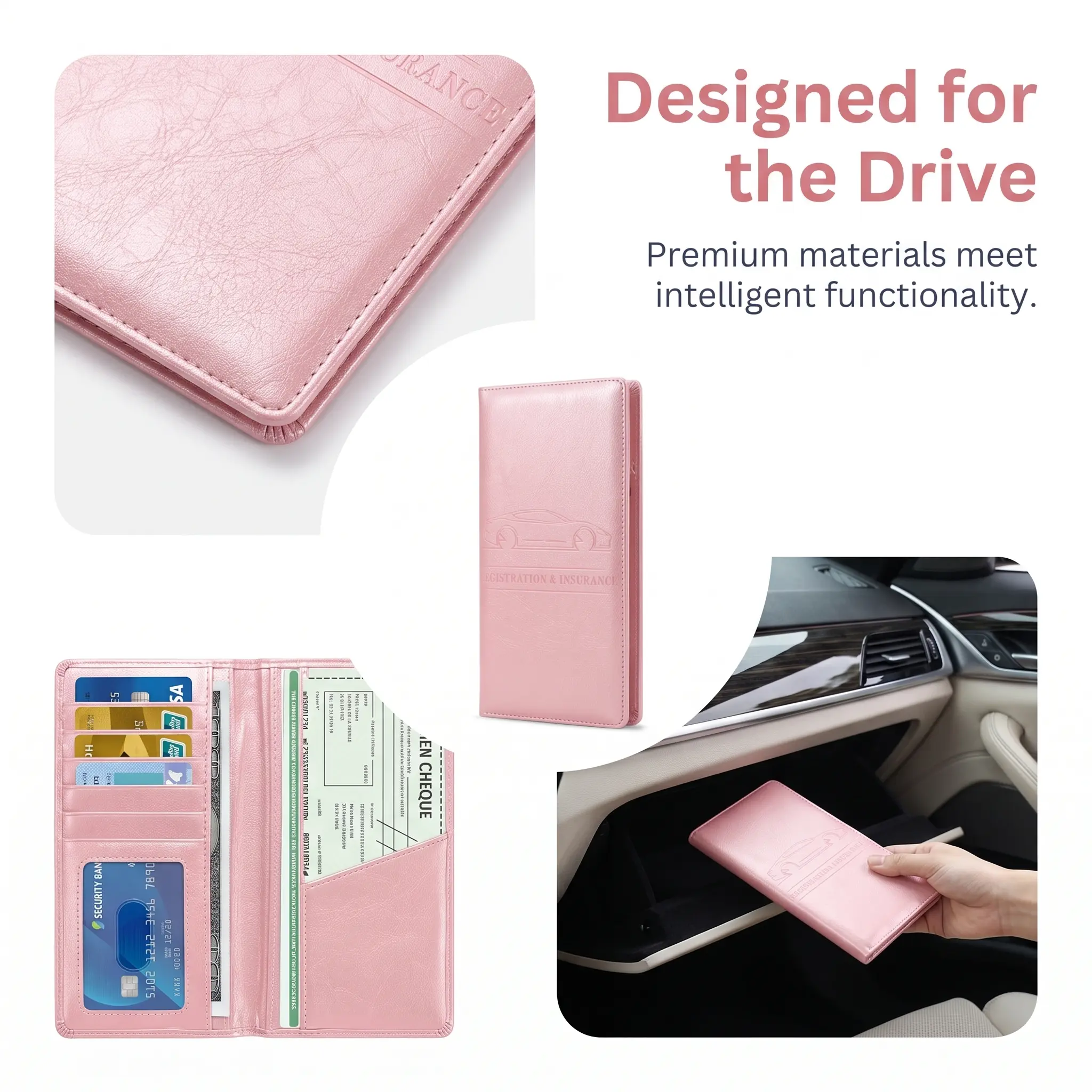Car Registration & Insurance Card Holder, Magnetic Closure Vehicle Organizer, Car Essential Document Wallet, Spring Gift, for Pokemon Cards Holder, Compact Car Accessories, Essential for Owners-YY2