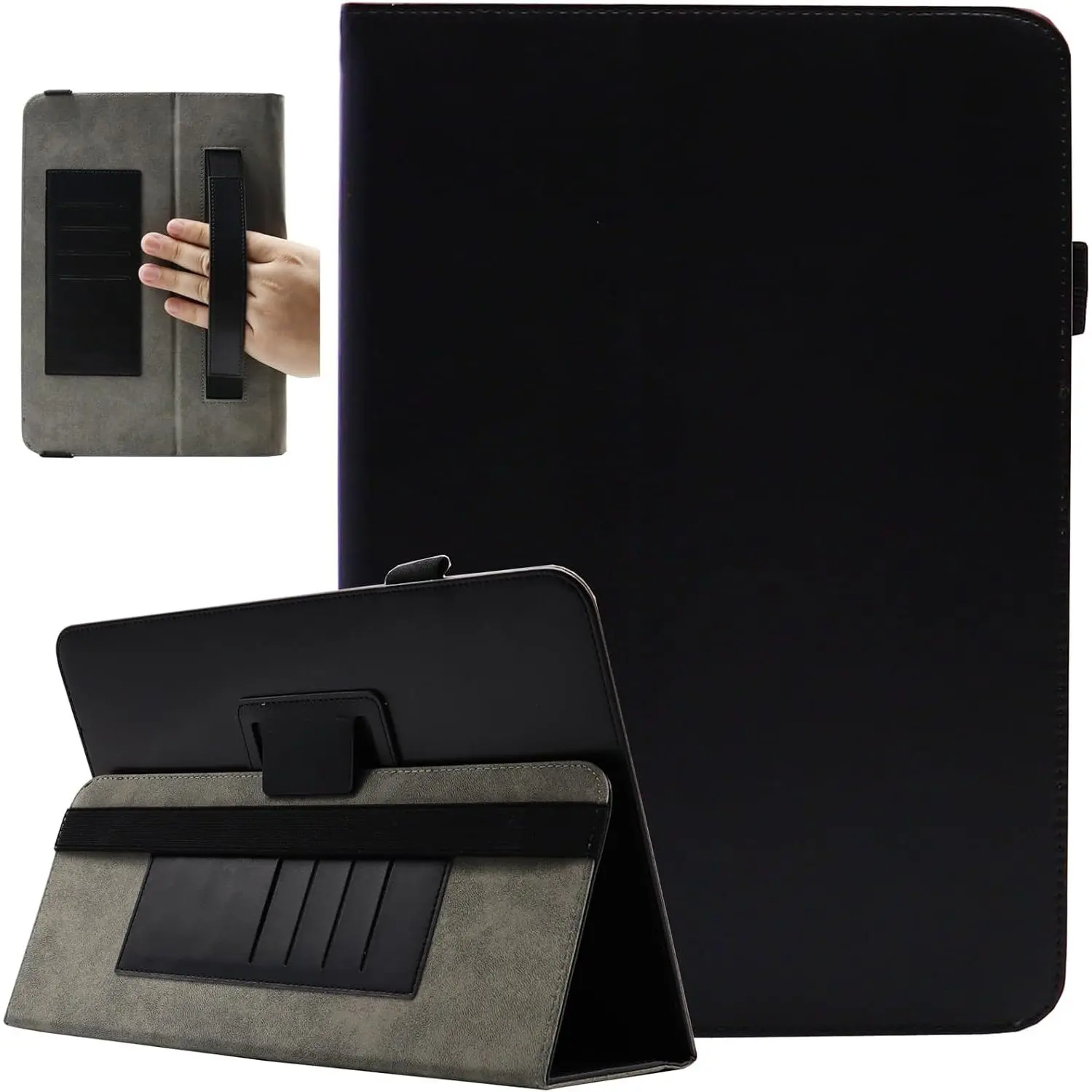 10 10.1 11 Inch Tablet Case,  Protective Folio Stand Android 16 15 Case for 9.6-11 Inch Tablet with Hand Strap and Cards Slots, Black