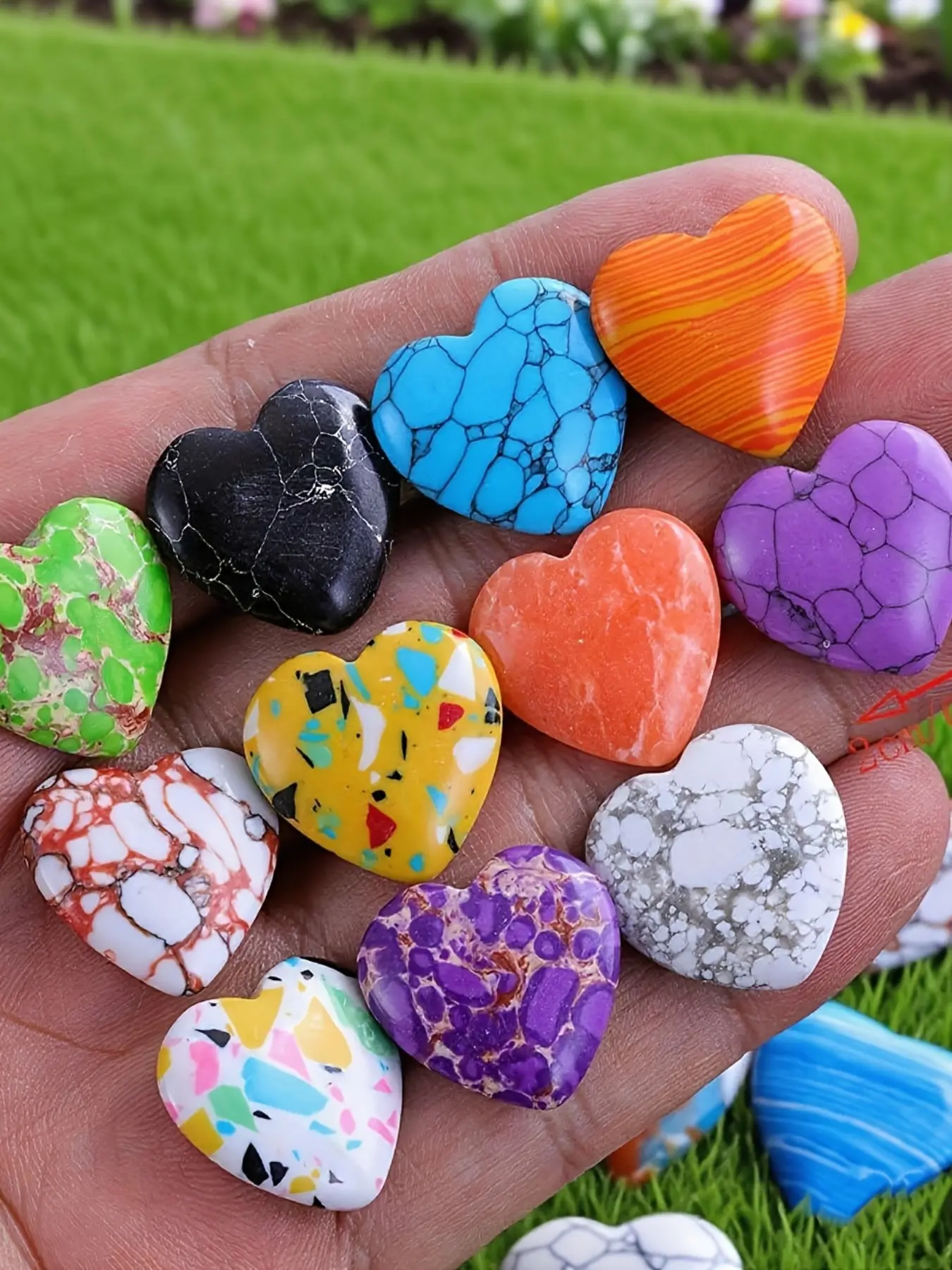 20 Pieces Synthetic Holley Agate Mini Heart Stones, Engraved Stone Mix, Ideal for Jewelry Decoration, Ornament and Gift Ideas