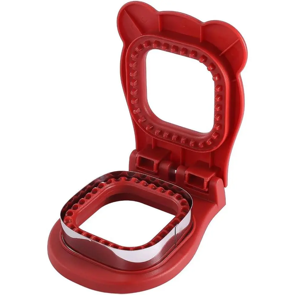 Square Red Sandwich Cutter and Sealer - Child-Friendly Uncrustable Maker with Removable Ring, Seals Edges, for Lunch Prep (Indoor Leisure Use)
