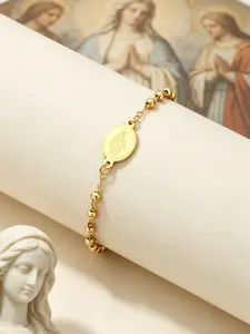 1 Piece Pulsera de Nuestra Señora de Guadalupe, Stainless Steel Religious Jewelry with Cross & Beaded Chain, New Fashion Virgin Mary Faith Bracelet, Golden Color Advanced Sense Catholic Charm for Daily Wear