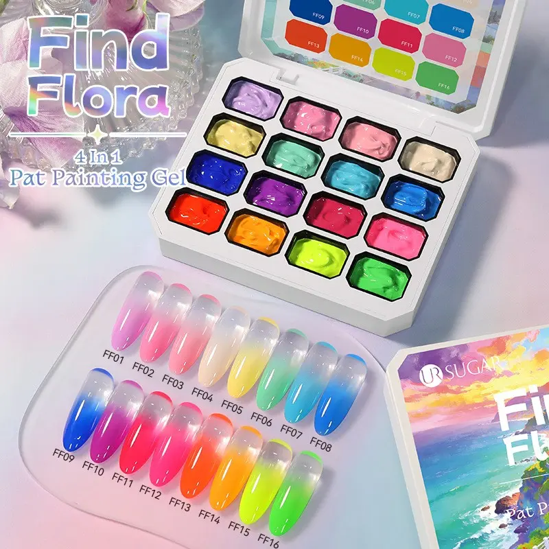 16 Color Creamy Pat Nail Painting Gel Set, All-in-One Non-Fluid Nail Pigment Palette With Pastel & Vivid Shades, Ideal For Nail Salon Artists, Nail Beginners And Nail Art Enthusiasts To Create Floral, Cartoon, Gradient Nails