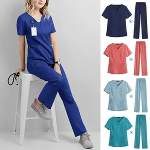Women's scrub uniforms, oral doctor workwear, short-sleeved men's scrub uniforms, dental ICU beauty salon nurse uniforms