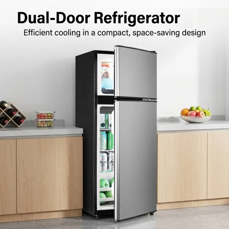 Small Apartment Fridge with Freezer, Space-Saving Double Door Mini Refrigerator, 40" Tall Compact Design for Studio Bedroom Office