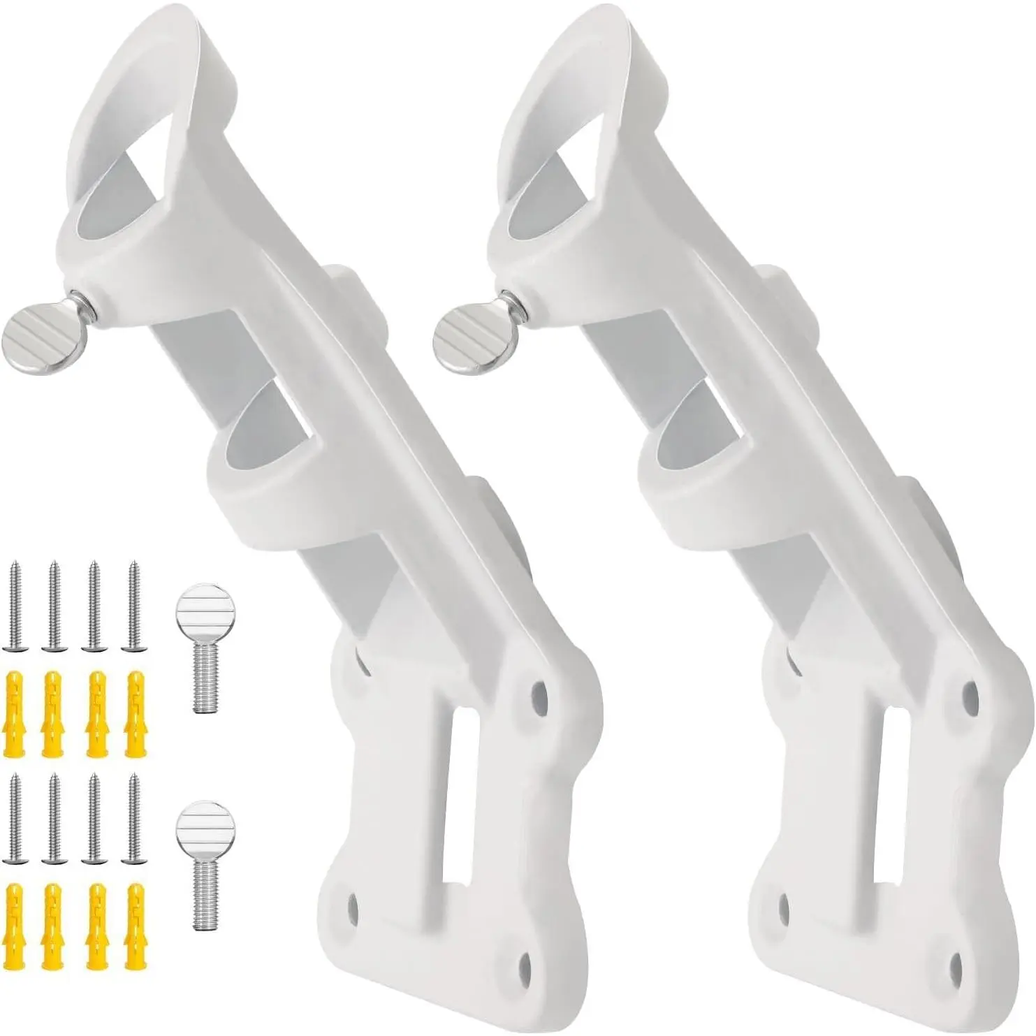 Flag Pole Holder for Outside House, 3/4~1 Inch Diameter  Flagpole Holder, 45°Display Flag Pole Mounting Bracket (2 Pack White)