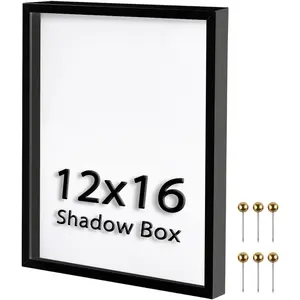 12x16 Large Shadow Box Frame | Soft Linen  & Push Pins Included, Memory Display Case , Tickets & Cherished  Items, Black