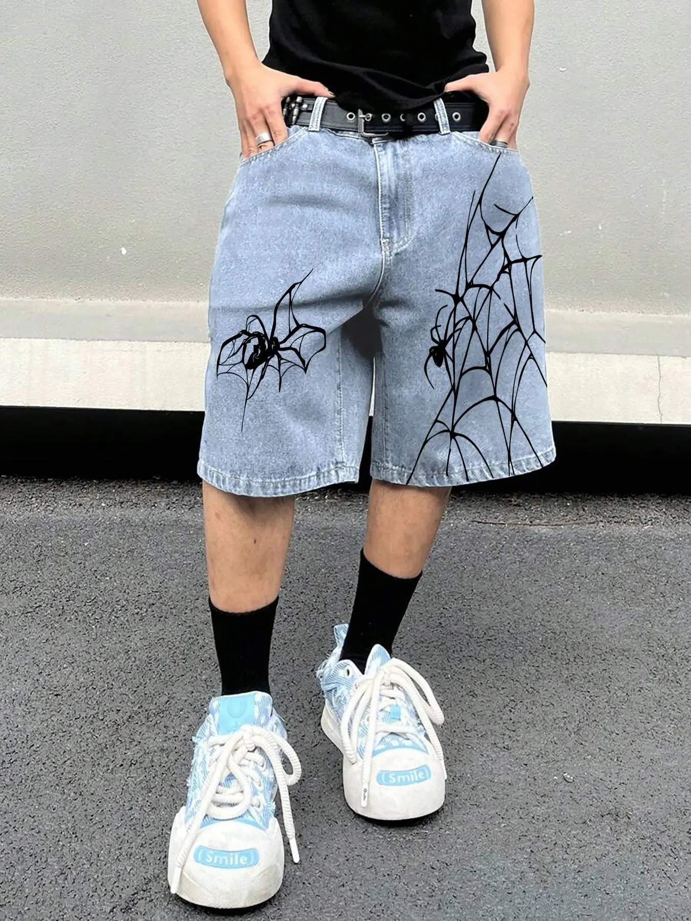 Unisex Spider Web Print Wide Leg Jeans, Y2K High-Quality Streetwear, Trendy Casual Wear, Perfect for Daily Outing, Hip-Hop Parties, Short Trips