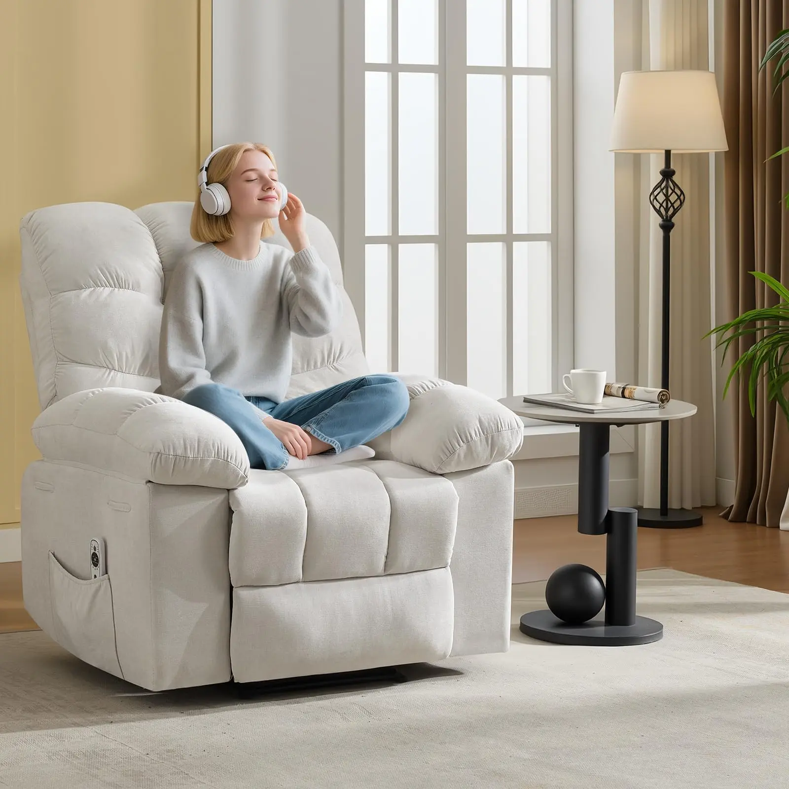 360° Swivel Rocking Recliner Chair - 135° Tilt Glider Nursery Chair with Side Pockets, Soft Chenille Single Sofa, Heavy Duty 300lb Capacity