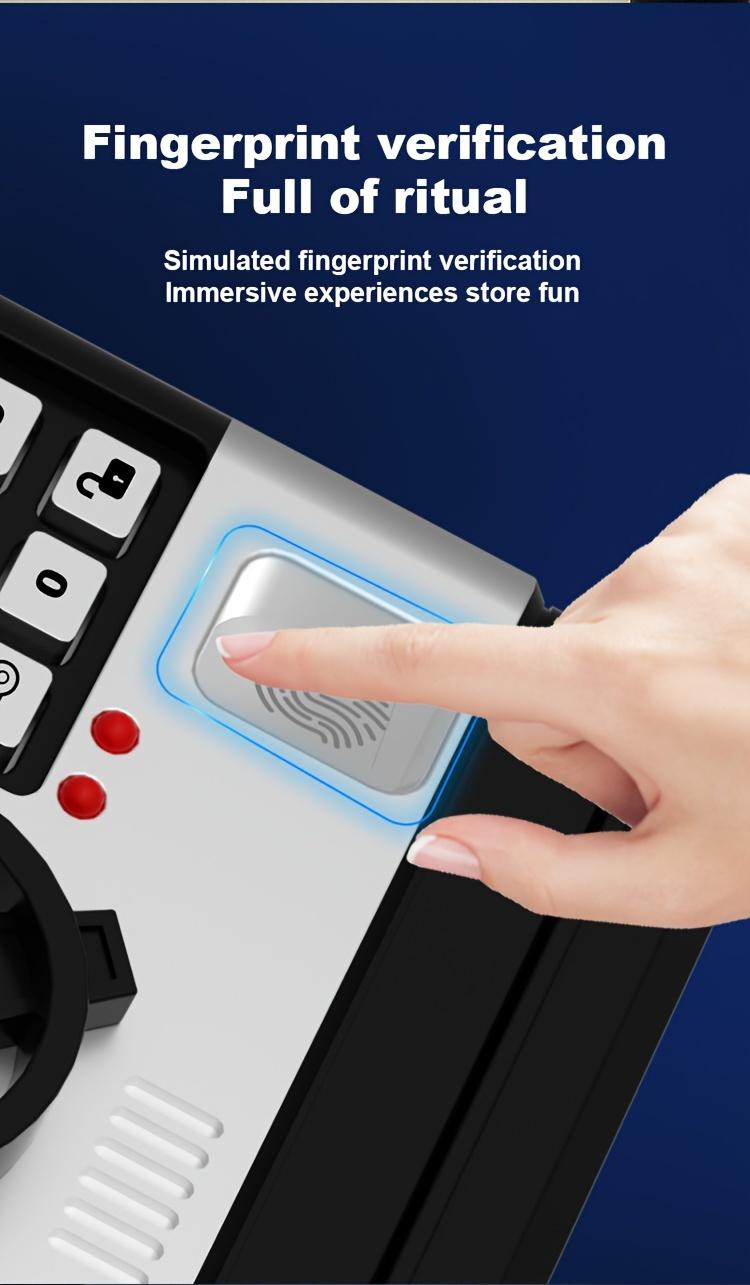 1pc Electronic Piggy Bank ATM Machine with Fingerprint and Password Security - Acrylic Black, Real Money Savings Bank for Birthday, Halloween, Thanksgiving, Christmas Gift Decor Ornaments Multicolor