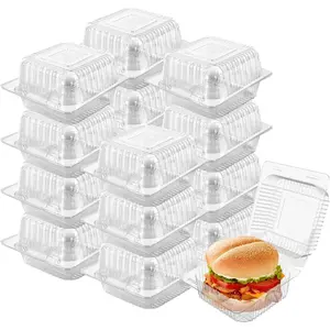 100 Pack 5 x 5 inch Clear Plastic Disposable Hinged Clamshell Containers with Lids for Takeout Food Dessert Cakes Sandwiches