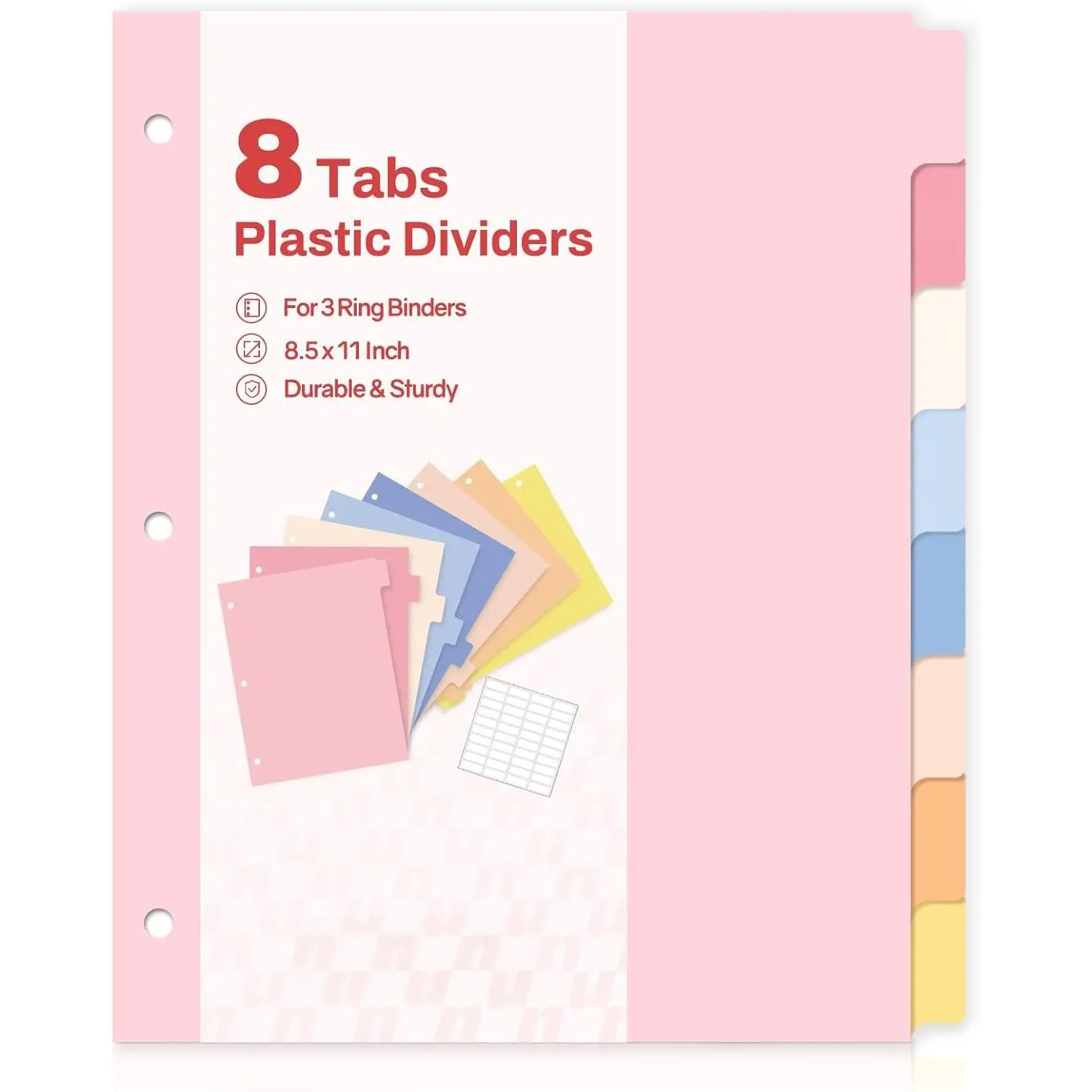 8 Tab Binder Dividers,Plastic Dividers for 3 Ring Binder,3 Ring Binder Dividers with Tabs for School Office  Supplies,Pastel Color, 1 Set