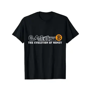 Unisex Round Neck Short Sleeve   Bitcoin Evolution of Money Crypto Trader Top - Historical Currency Graphics, Double Print, Retro, Slight Stretch, All-Season Comfort, Machine Washable, Sizes S-XXXL, Casual Menswear Tee Crewneck Man