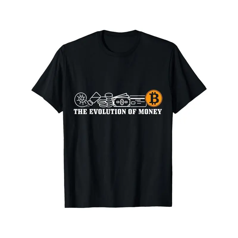 Bitcoin Evolution Graphic T-Shirt, Unisex Retro 100% Cotton Short Sleeve Tee for Crypto Traders, Breathable All-Season Clothes, Shortsleeve