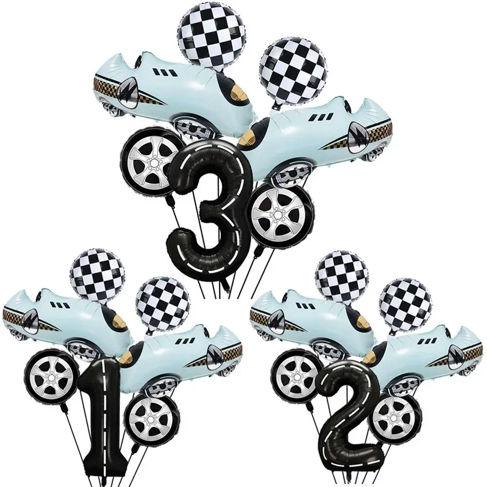 7-Piece Race Car Decorative Balloons Set, 40in Racetrack & Black Number 3 Balloons for 3rd Birthday Race Car Theme Party Supplies, Party Decor, Balloon Decor