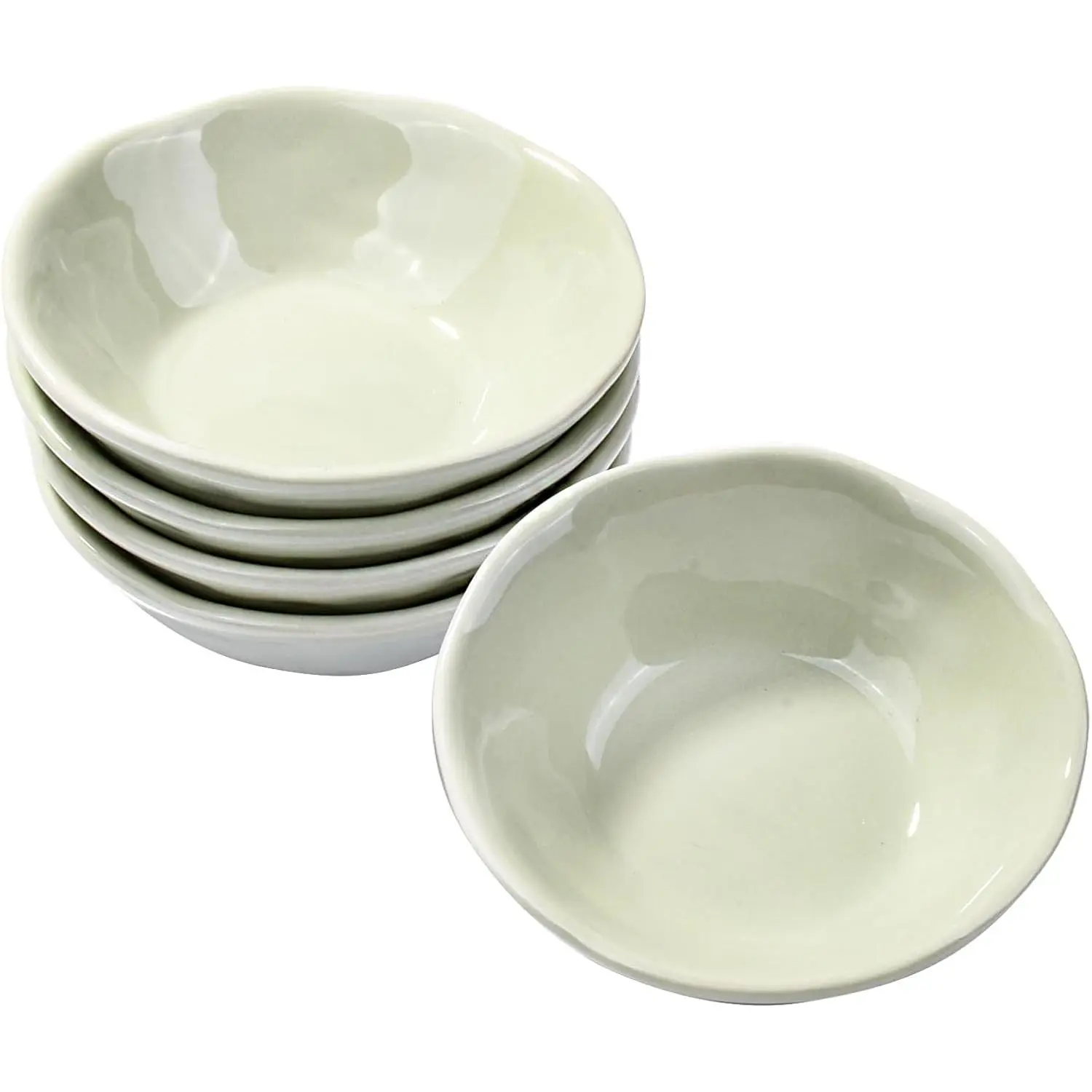 Ceramic Dipping Bowls Set of 5, 3.85" Small Light Green Sauce Dishes, Porcelain Mini Snack Dishes for Seasoning, Sushi, Soy Sauce, Dishwasher Safe