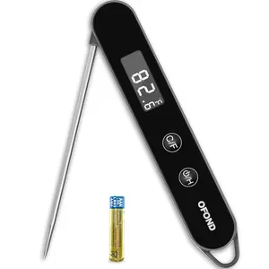 Digital Instant Read Meat Thermometer for Cooking Grilling BBQ, Folding Accurate Probe, Backlit LCD, Magnet & Hook Storage, With Battery Black