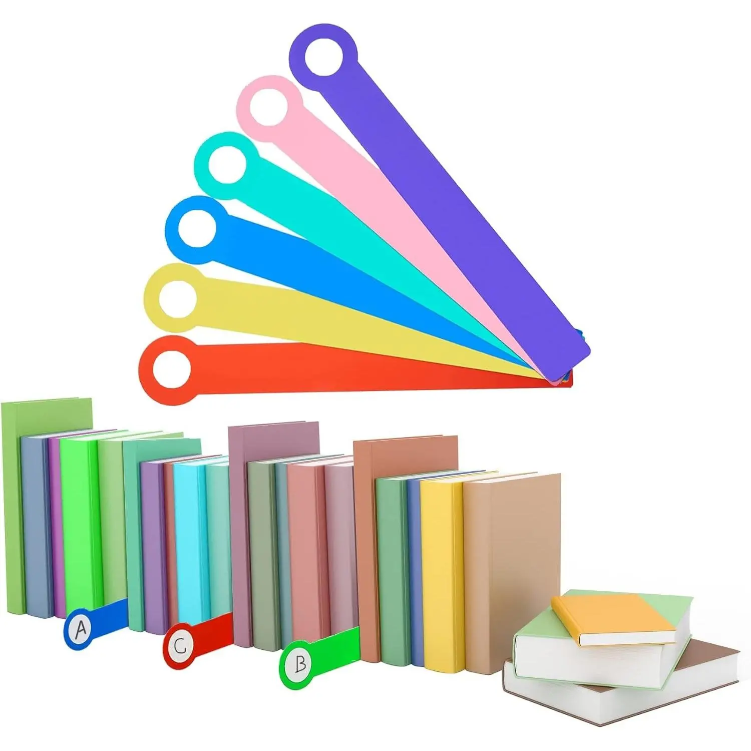 48PCS 12" x 2" Library Book Shelf Dividers with Stickers, 6.8cm x 29cm Size