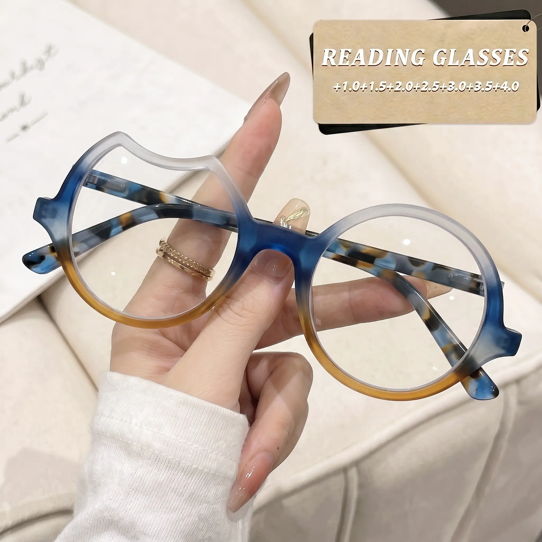 New classic retro round irregular shape trendy high-quality light luxury anti-blue light HD reading glasses, PC frame   PC lenses, lightweight and comfortable on the nose  1.0 to  4.0 diopters, suitable for daily mobile phone, computer, and office use.