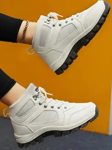 Women's Anti-Slip High-Top Hiking Boots, Fashionable Comfort Outdoor Trekking Shoes, Thick Sole Durable Mountain Work Boots, Walking Hiking Shoes