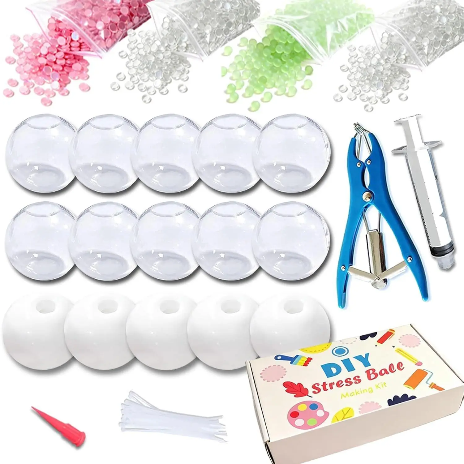 DIY Stress Ball Making Kit, Squishy Maker Kit with 15 TPR Ball Skins, 14.2 oz Fillers, Air Pump, Vacuum Tool & 20 Cable Ties, Make Your Own Squishies, DIY Squishy Kit for ASMR Anxiety Relief Toys