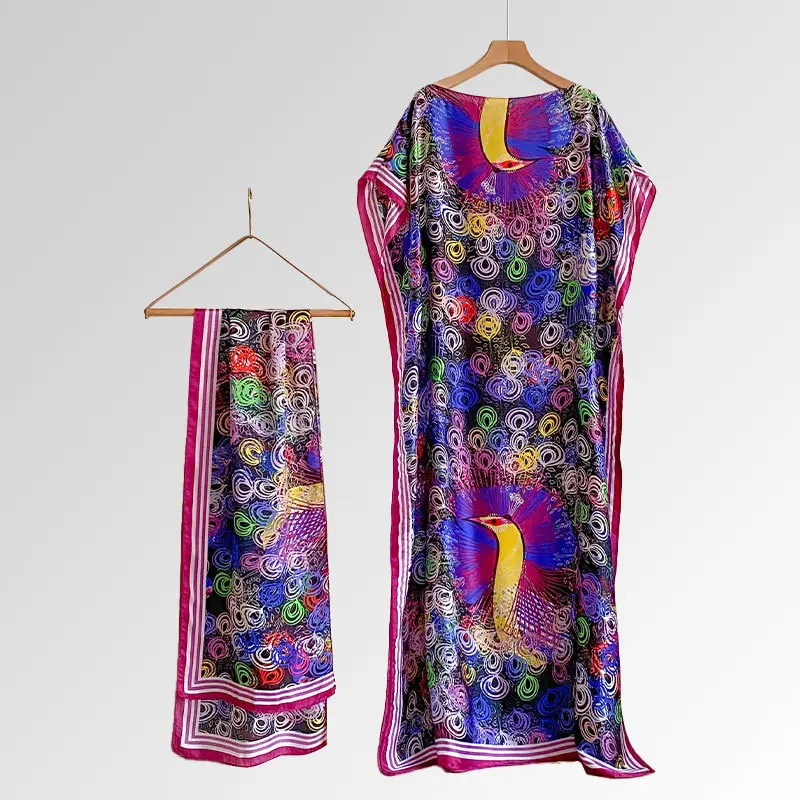 Women's Floral Print Long Dress & Scarf Set,Boho Casual Shawl Dress & Scarf Set for BeachVacation Holiday, Ladies Clothes for AllSeasons Women's Floral Print Long Dress & Scarf Set,Boho Casual Shawl Dress & Scarf Set for BeachVacation Holiday, Ladies Clothes for AllSeasons