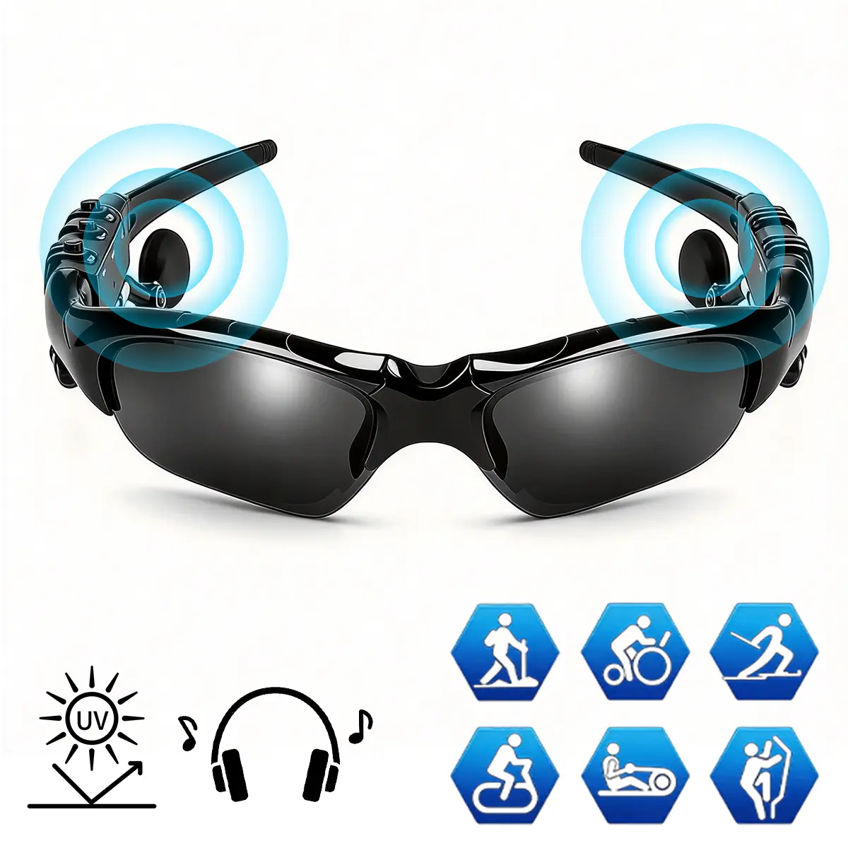 Polarized Bluetooth Sunglasses, Wireless Headphone Glasses, Wireless Audio Eyewear with Microphone for Clear Calls and Music, Voice Assistant Compatible UV Protection, The Perfect Choice for Giving Gifts
