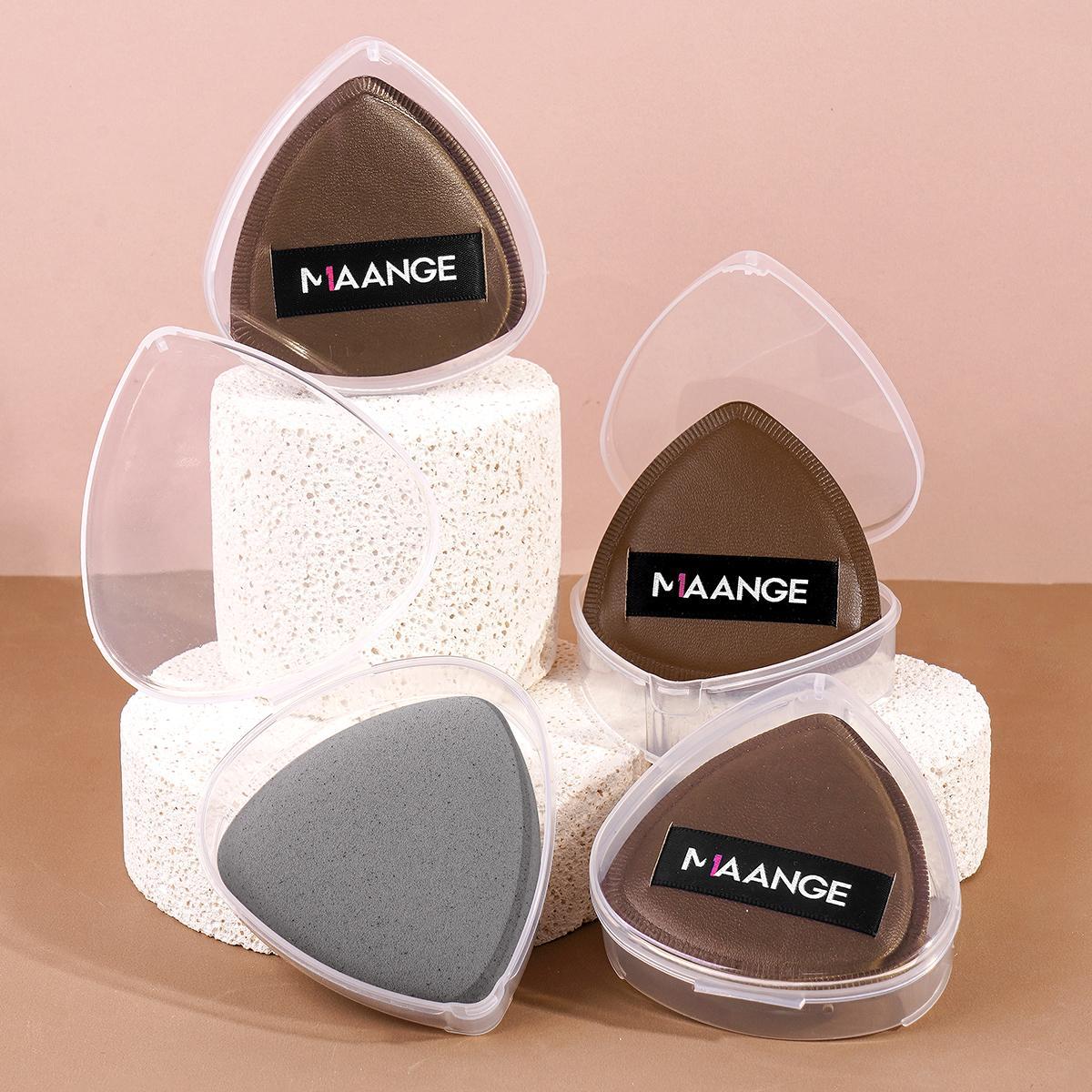 MAANGE 4pcs Bamboo Charcoal Marshmallow Air Cushion Puff with Storage Box, Powder Puff for Loose Powder, Face Makeup Sponge Soft Velour Triangle Powder Puffs Beauty Sponge, Cosmetics