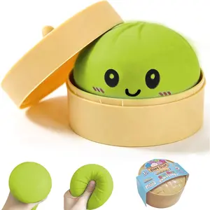 Dumpling Squishy Stress Ball, JHSRVER Mystery Dumpling Squishies, Dumplings Stretchy Desk Toy, Handmade Squeeze Toys, Bun Dough Sensory Fidget Toy with a Steame (Green)