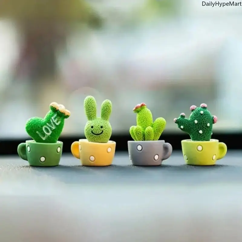 4-Pack Cute Baroque Cactus PVC Resin Decor Set - Fashion Accessory Set for Desk, Car No-Frills Mini Ornaments