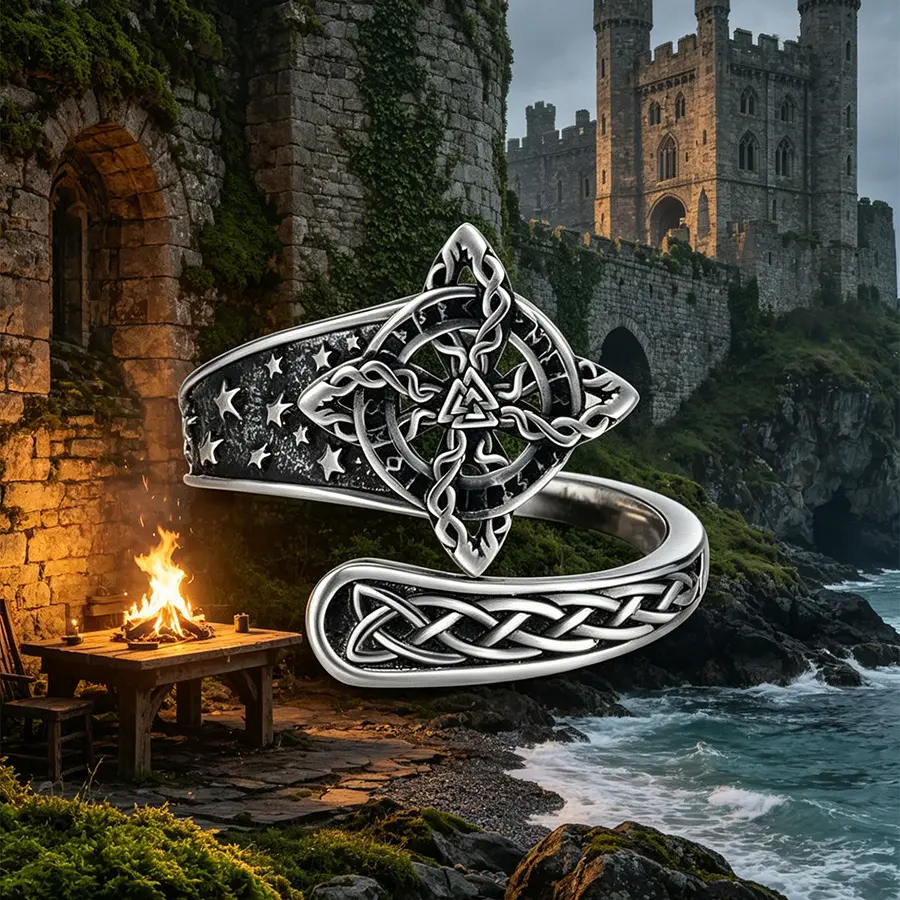 Witch Theme Copper Metal Ring, Retro Look Vintage Gekelt Knot-Eternal Cycle Knot Witch Guardian Ring with Safe Materials