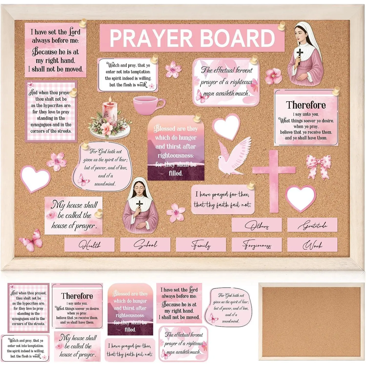 101 count Prayer Board Kit Prayer Supplies for Women with Pins Envelope and  Verse Quotes Classic Floral Christian  DIY Wall Art for Living Room Office Including Board
