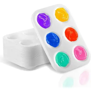 32 PCS 6 Well Rectangular White Plastic Paint Tray Palette for Students, Premium Paint Holder for Painting Party DIY Craft and Art Class