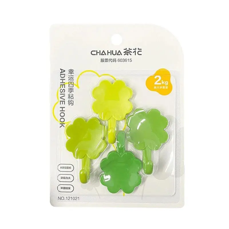 4pcs Clover Hooks - 6x4x2 cm ABS Plastic 4-Leaf Self-Adhesive Transparent Wall Hooks, Easy-Install Reusable Home Organizer for Office, Bedroom Wall Decor