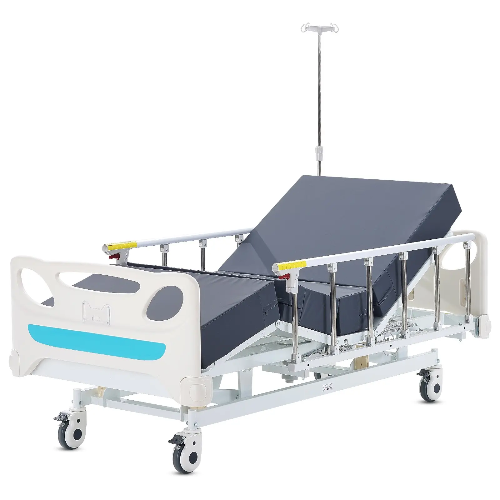 VEVOR Premium 3-Function Full Electric Hospital Bed, ICU Medical Bed with Mattress, IV Pole, Handheld Controller, 5-Inch Locking Casters, 440 lbs Load for Home & Hospital Use