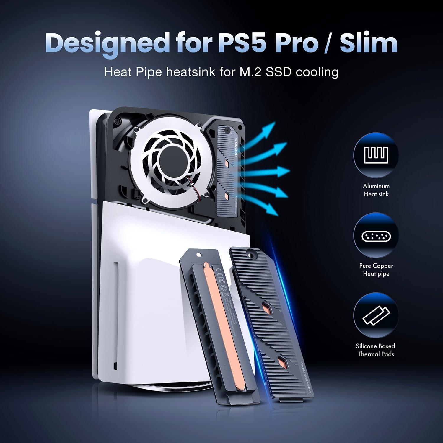 PS5 Pro/PS5 Slim M.2 SSD Heatsink with Heatpipe, Integrated Copper ...