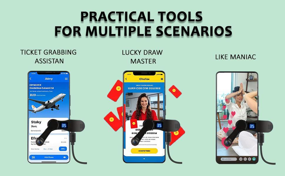 Smart Automatic Screen Clicker Tapper, Adjustable Auto Screen Clicker for Smart Phone Apps for Live Likes, Games, Shopping, Reward Tasks Auto Clicker for Smart Phone