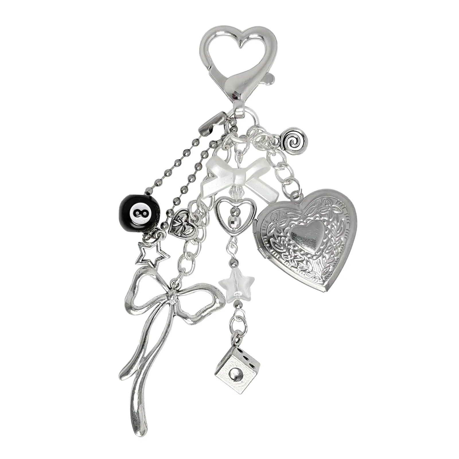 Cute Heart Locket Keychain,Y2k Bag Charms,Kawaii Photo Key Chain,Bow 8 Ball Star Dice Aesthetic Accessories for Women, Key Rings, Keychain Accessory