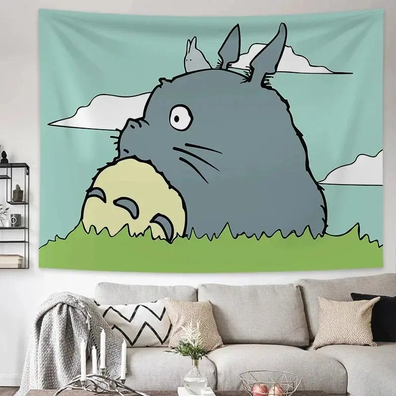Totoro Tapestry, Studio Ghibli Bedroom Wall Hanging, Cozy Home Accent, Adorable Dorm Gift, Cute Living Room Artwork