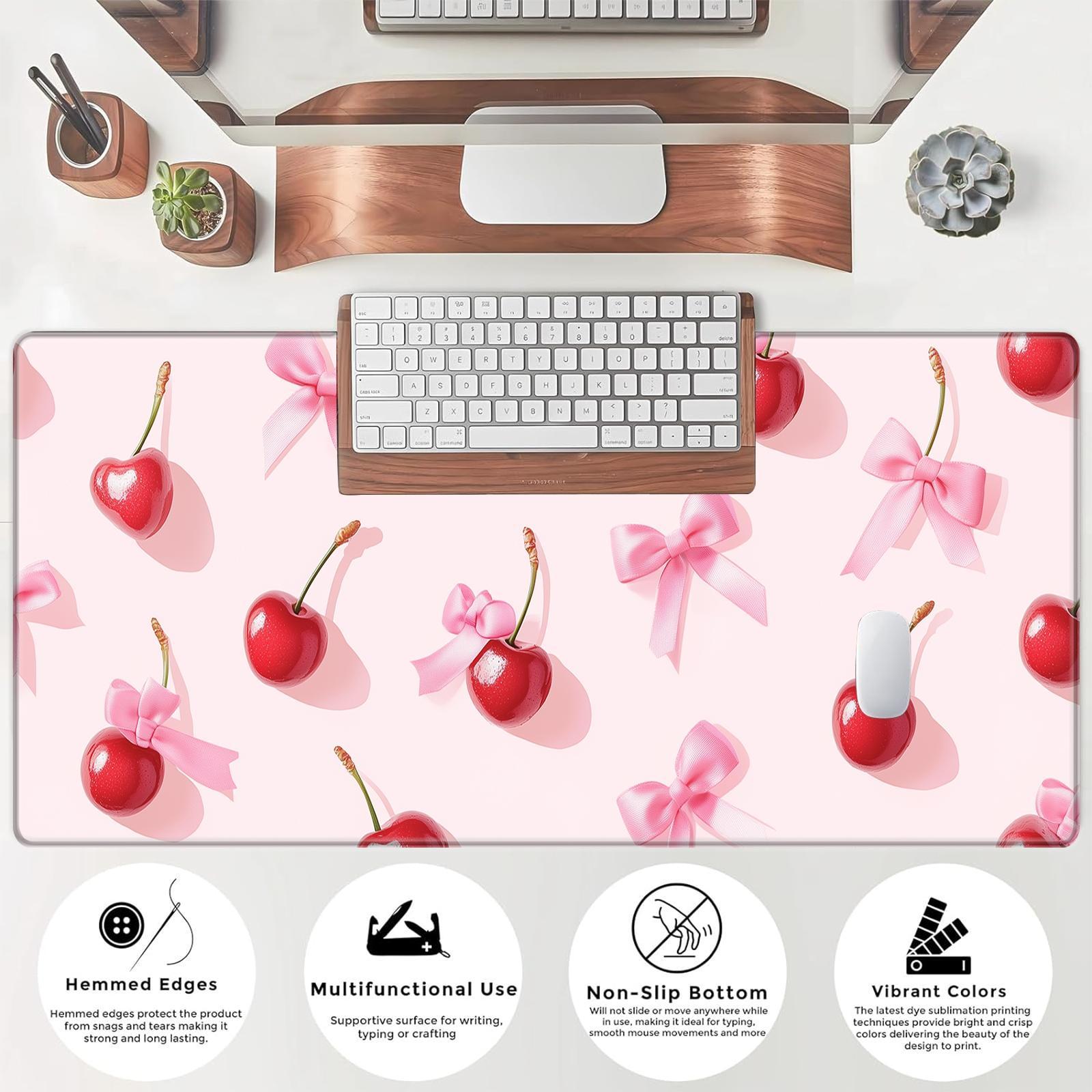 Cherry Bow Pattern Mouse Pad, Rectangular Gaming Mouse Pad, Anti-slip Mouse Pad, Desktop Keyboard Mouse Mat for Home Office Game Room
