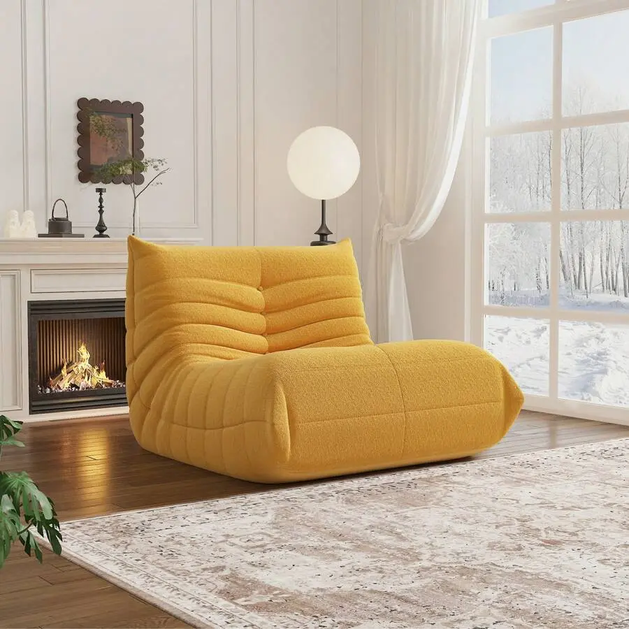 Light Luxury Minimalism Armless Floor Lounge Chair Sofa, Bean Bag Fireplace Chair, Durable And Comfortable Floor Lounge Chair, Plush Teddy Fleece Memory Foam Compressed Foam Self-Expanding Ergonomic Chair