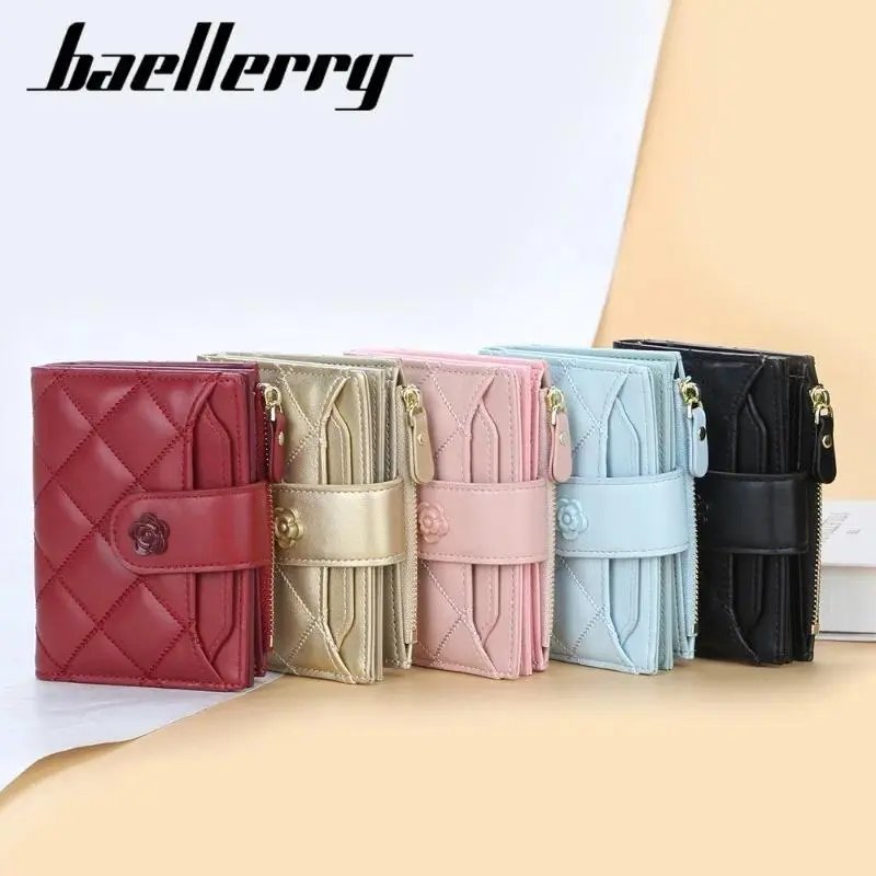 Baellerry Flower LOGO Button Fashion Ladies Wallet Women Luxury Card Holder Photo Driver's License Multi-functional Wallet