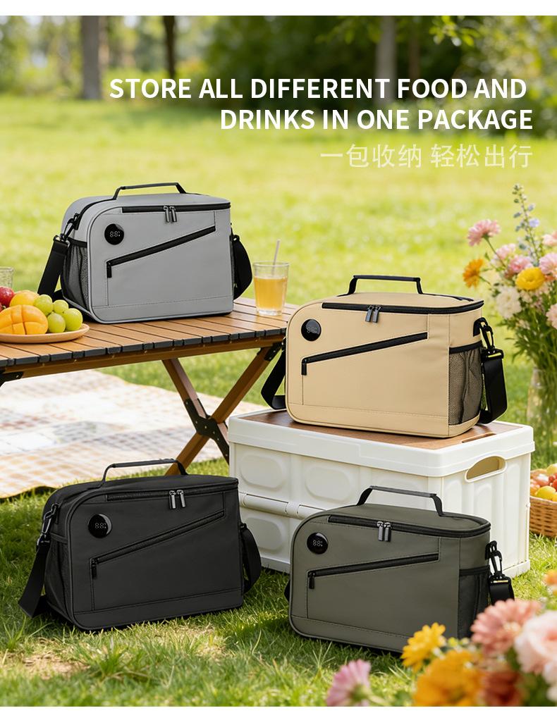 Thermometer insulated bag, outdoor fresh-keeping ice bag, large-capacity lunch bag, multi-functional lunch box storage bag, insulated picnic bag