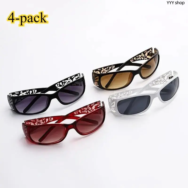 4-Pack Women Vintage UV400 Sunglasses, Retro Glam Rhinestone Decor Shades With Fashion Tinted Lenses, Sturdy Durable PC Frame, Stylish Protective Eyewear For Outdoor Sports, Daily Street Outfits, Spring Glow-Up ,summervibes