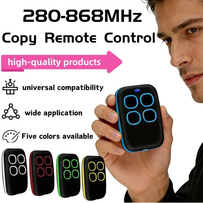 Universal Remote Control, 280-868mhz Multi-Frequency Copier, 4-Key RF Replicator, Fits Garage Door, Fence Gate, Alarm Devices, 5 Color Options