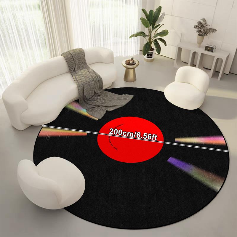 Vinyl Record Pattern Round Decorative Area Rug, Non-slip Washable Floor Mat, Soft Floor Carpet for Home Living Room Bedroom Game Room Decor, Vintage Printed Rugs